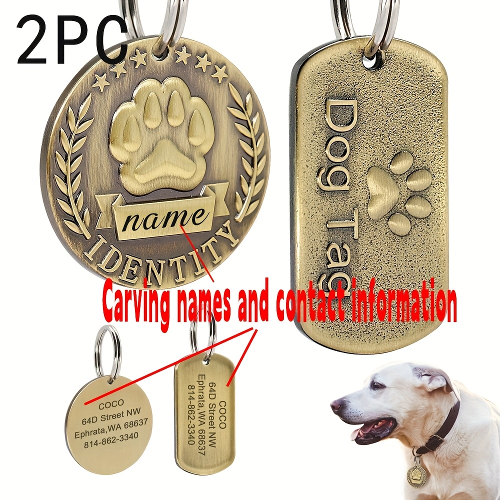 TEMU Set Of 2 Custom Double-sided Engraved Metal Dog Tags - A Personalized Id Tag That Engraved With Names And Text, Rust-resistant, Durable, And ,