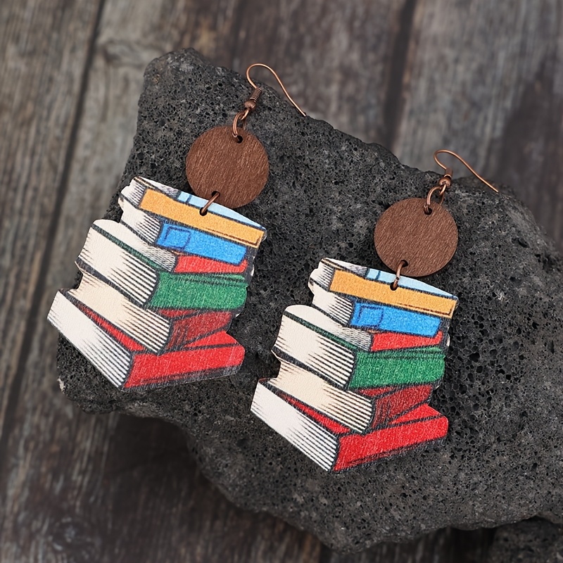 Vintage Bohemian Layered Book Stack Earrings