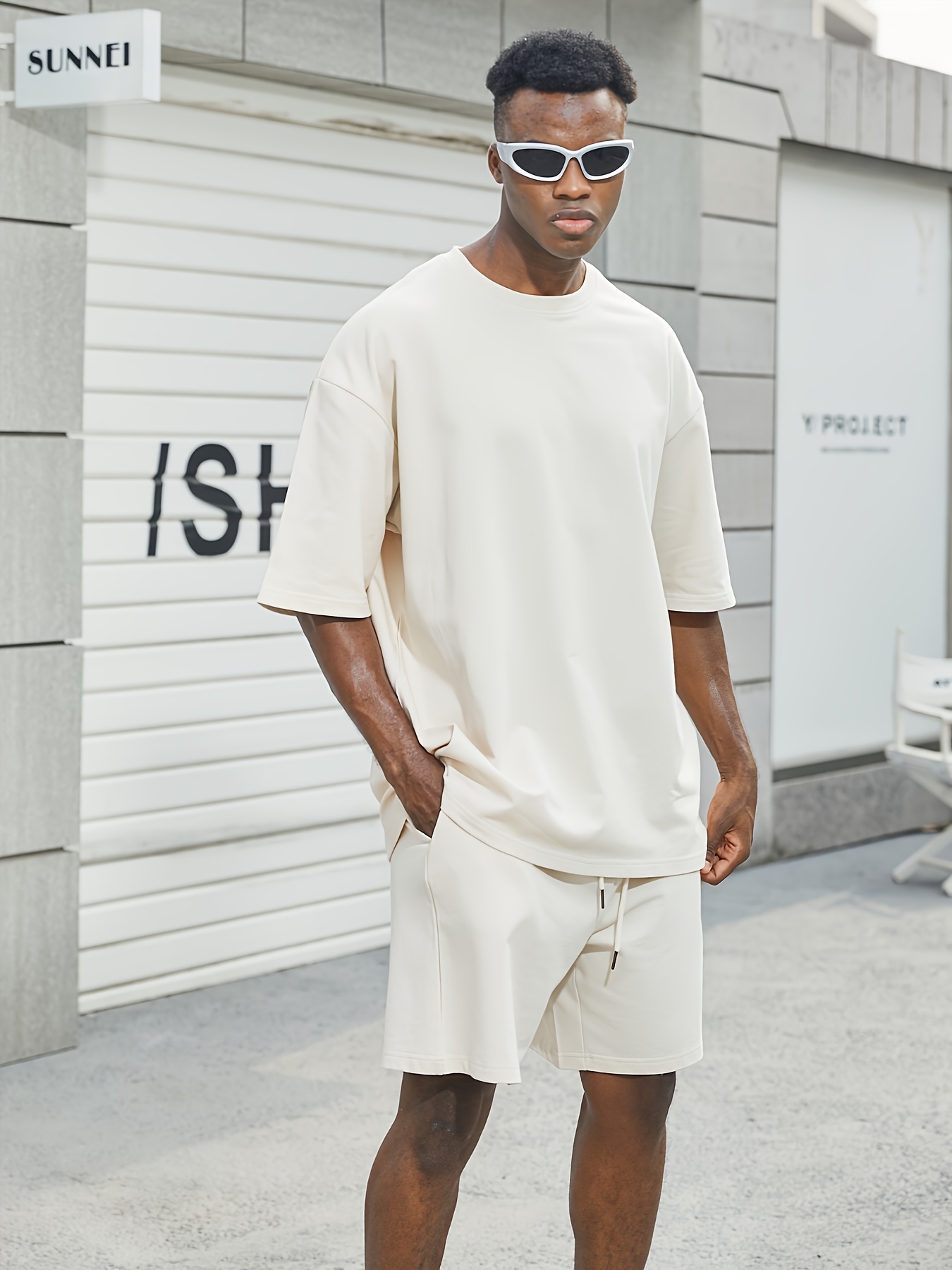 Item Longfei OBM Summer Fashion Heavyweight High-Quality Pure Cotton Casual Short T-Shirt and Shorts Two-Piece Set for Men and Women, All-Cotton Round Neck Short-Sleeved T-Shirt and Shorts in the Same Color Matching Ins Hot 2pcs Street Fashion Trendy Brand Leisure Sports Two-piece