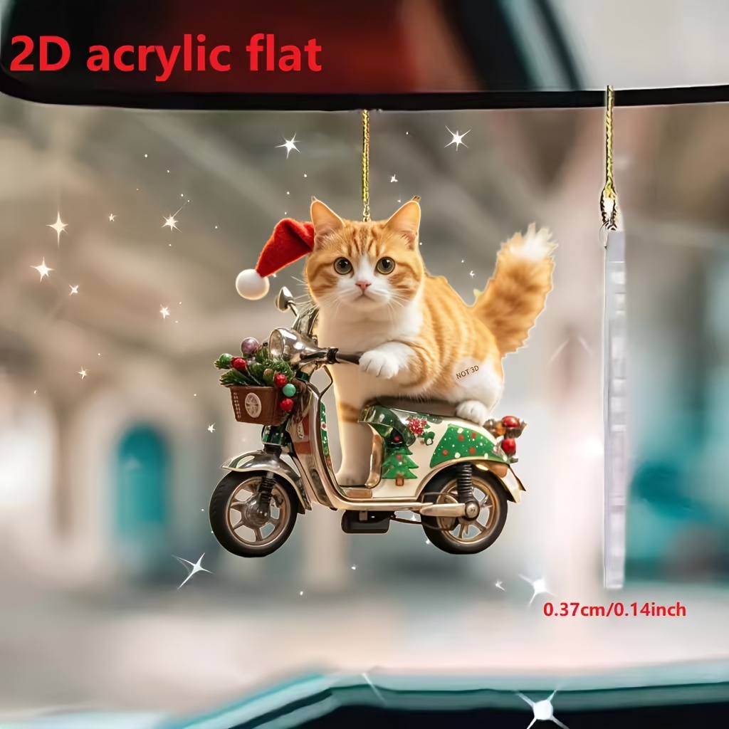 

1pc Acrylic Cat On Scooter Christmas Ornament, Yellow Short-legged Cat Mirror Hanging Decoration For Car/home, Keychain Charm Without Feathers, Suitable For Christmas And Thanksgiving Decor