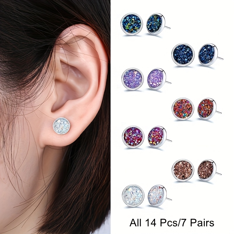 TEMU Random 10/14pcs Design-inspired Sparkling Multicolor Rhinestone Stud Earrings Women's Fashion Individual Earrings Daily Party Matching Trendy
