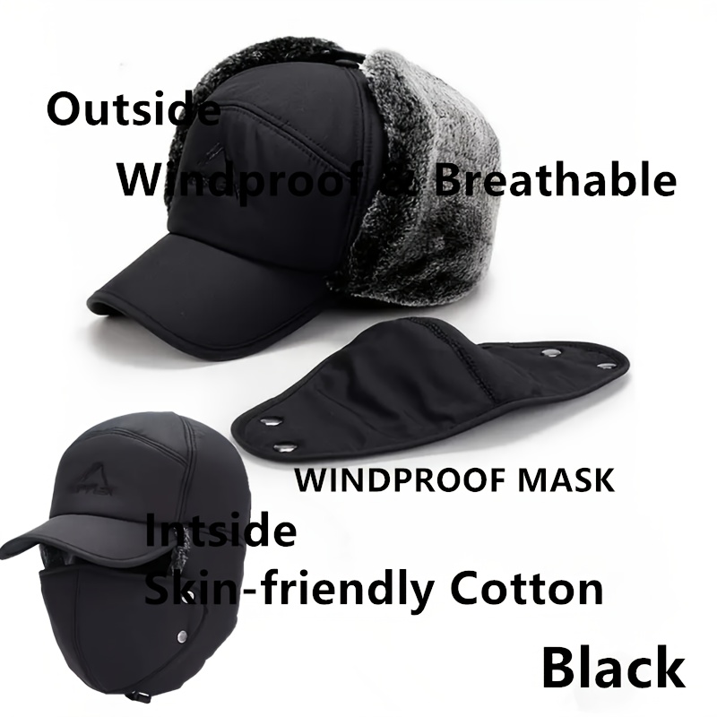 TEMU 1pc Winter Skiing, Skating, Mountain Biking Hat With Detachable Mask, Balaclava- Thick Insulated Pilot , Windproof Earmuffs, Full-face Coverage,