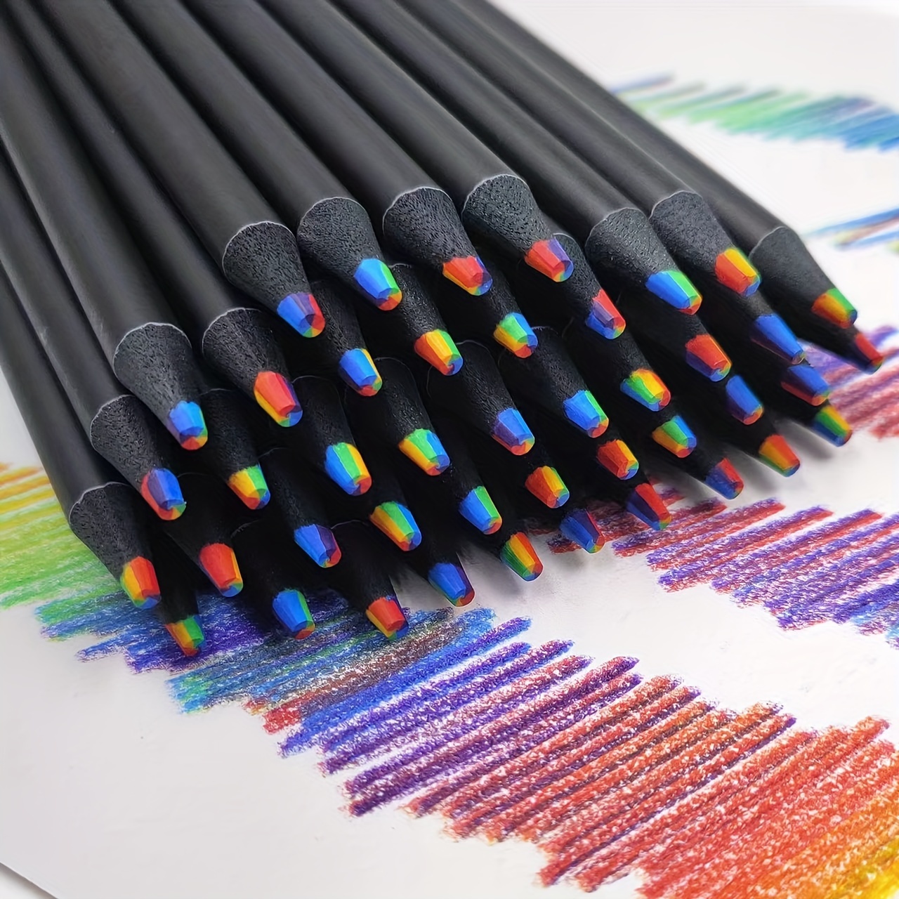 

10pcs Black Wood Rainbow Core Colored Pencil, Colorful Drawing Wooden Pencil, Back To School Supplies