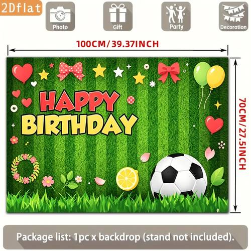 2D Flat - 2D Flat Banner 1pc Party Banners Green Soccer Field Birthday Pattern with Hearts And Bows Backdrop Event Decoration Home Courtyard Room Farm Garden Graduation Photography Live Streaming Festive Gift