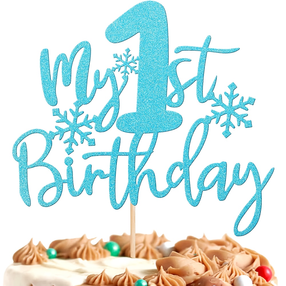 1pc Snowflake My 1st Birthday Cake Topper Assembled Glitter First Birthday Snowflake Cake Pick For Winter Theme Shower 1st Birthday Party Cake Decorations Supplies, Halloween, Christmas