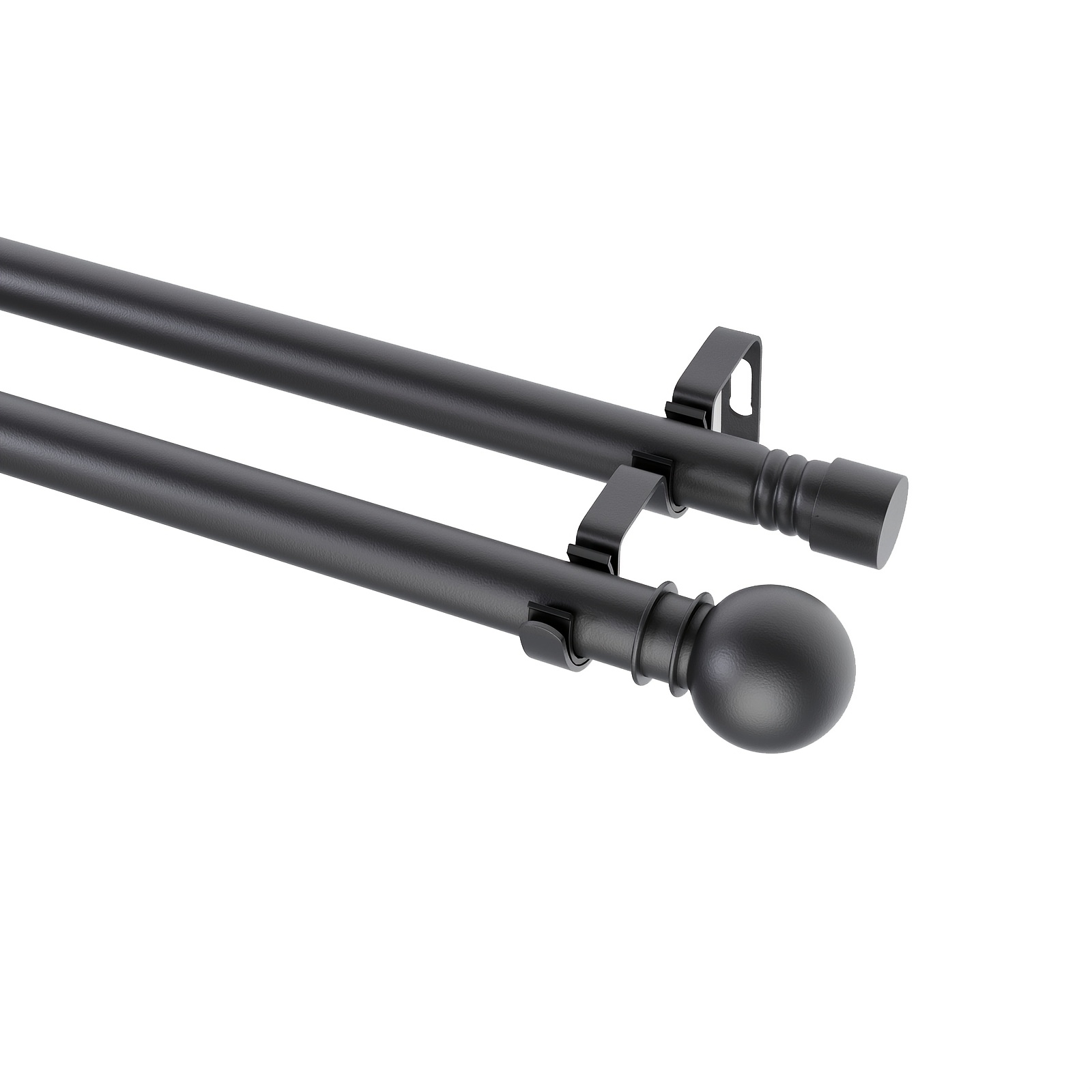 TEMU Double Curtain Rods For Windows, Black Curtain Rod Set With 2 Poles & Brackets, 5/8 Inch Diameter Metal Drapery Rod For Living Room, Bedroom,
