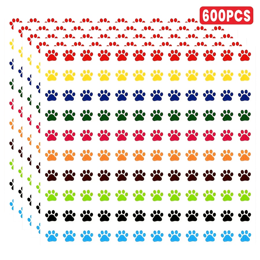 Image of 600/1200pcs Dog Paw Round Stickers Colorful Animal Print Decorative Seals For Scrapbooking Journals Planners Diy Craft Projects And Creative Decoration