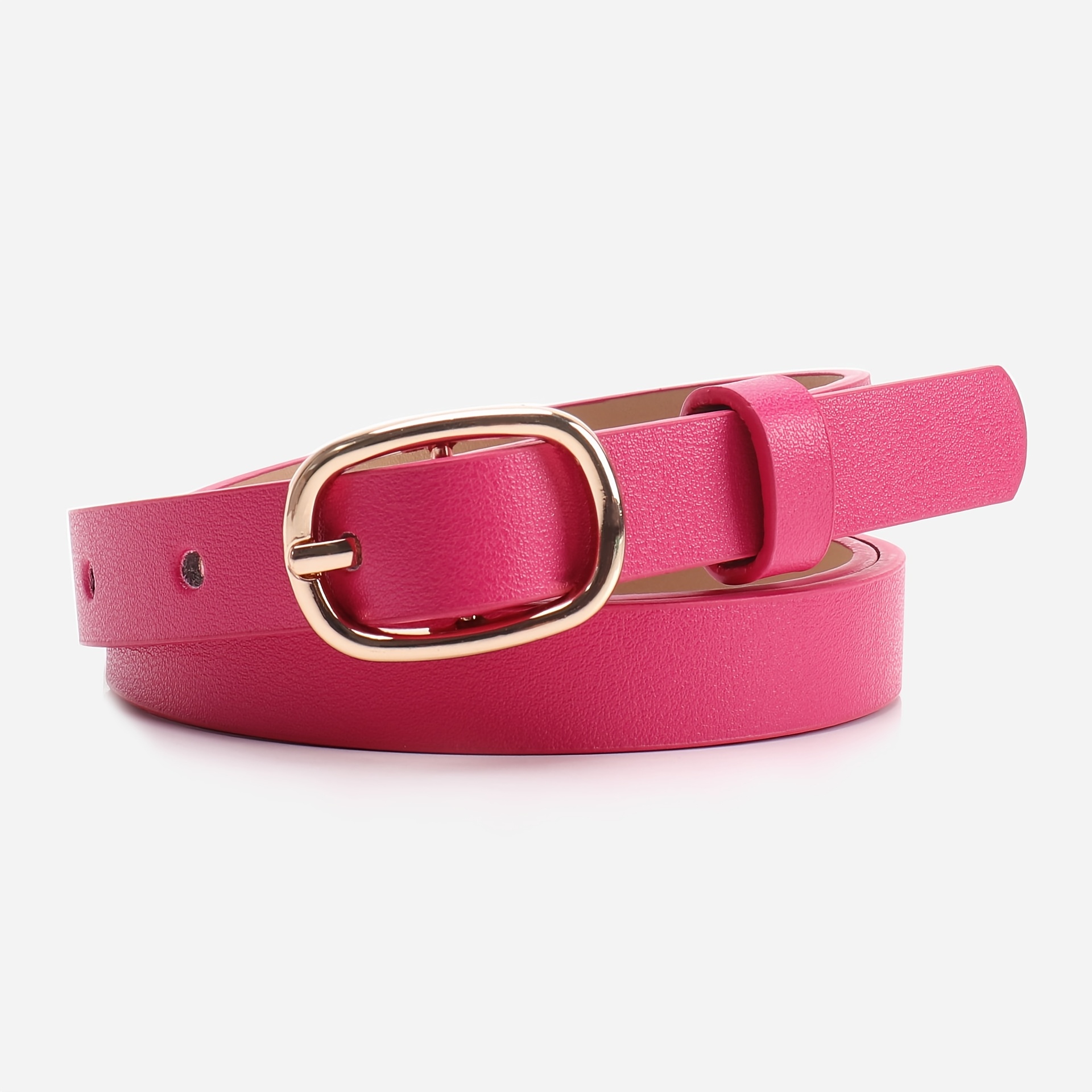 TEMU 1pc Women's Slim Belt With Oval Silvery Buckle, Versatile For Jeans And Dresses