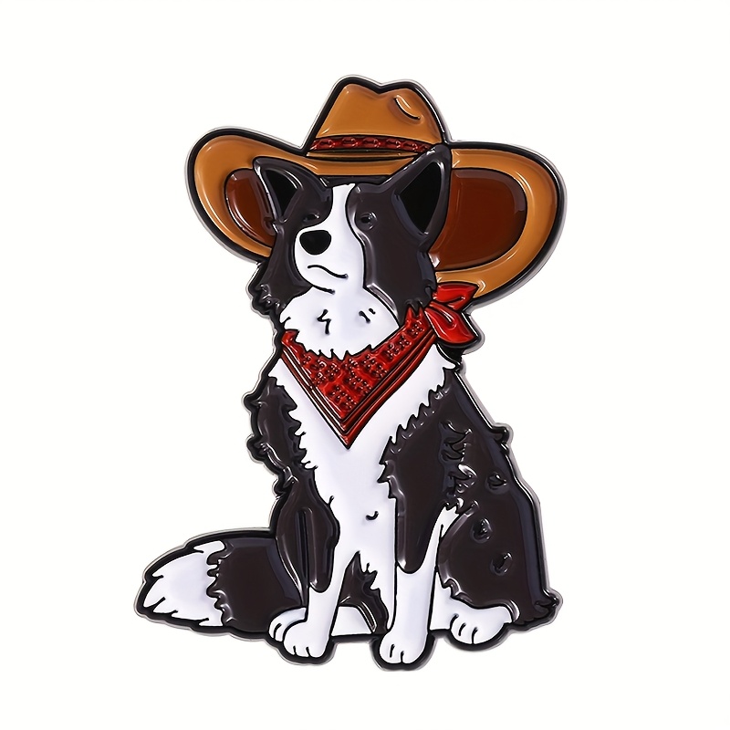 TEMU 1 pieza Insignias metálicas de mascotas de perros animales con sombreros vaqueros de mezclilla a , pines de esmalte, broches de aleación con de