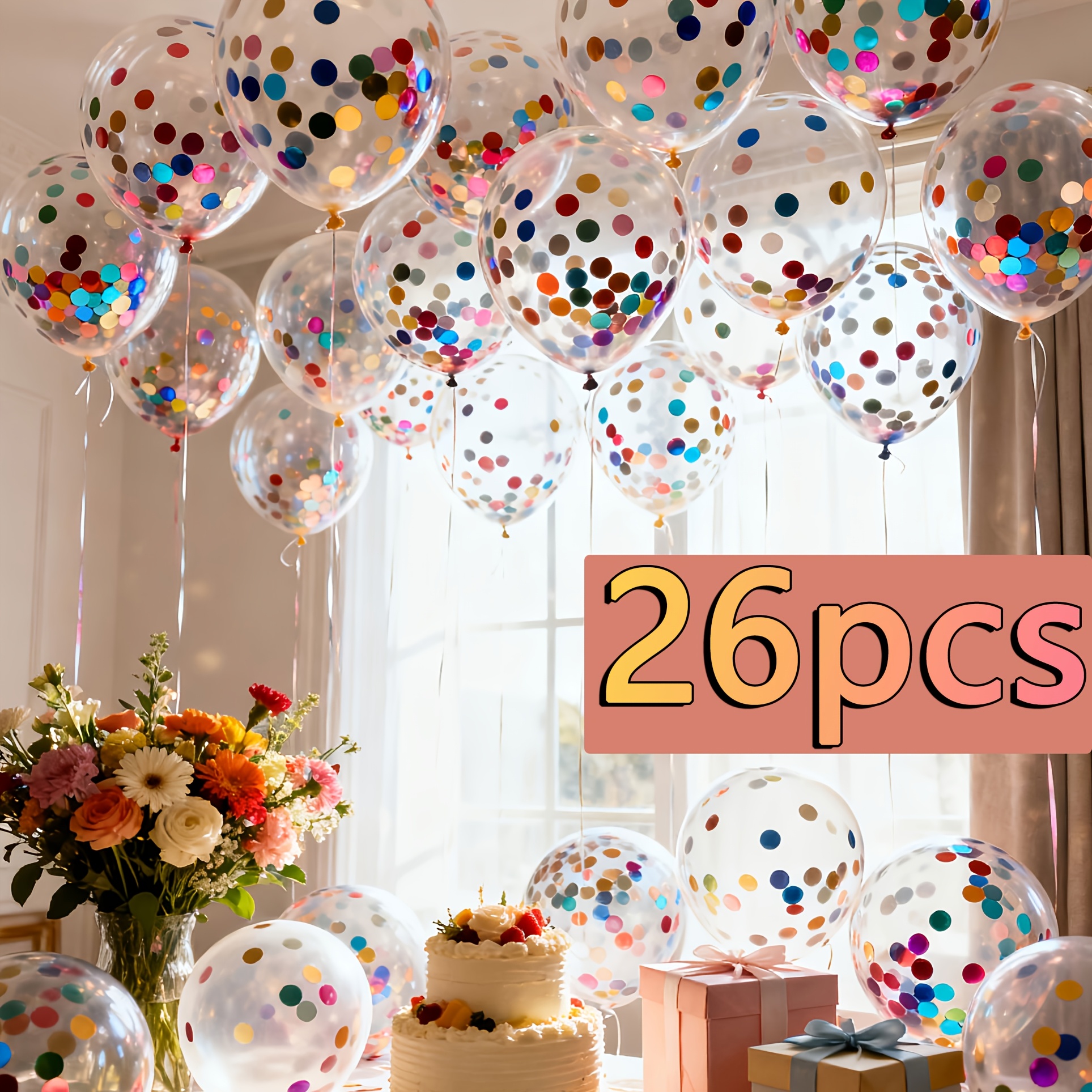 TEMU 26pcs Multicolor Sequined Balloons, 12 Inch Thickened Clear Latex Balloons, With Multicolor Sequined Inside, For Multicolor Birthday Party