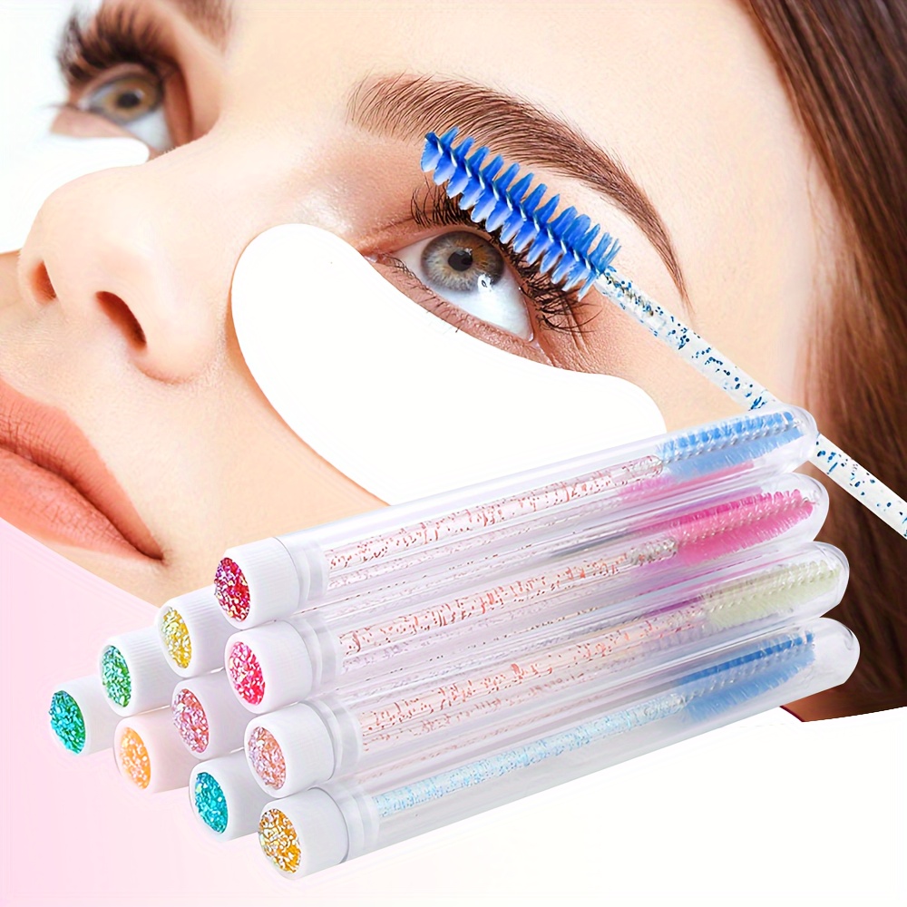 

10pcs Set With Diamond Eyelash Brushes, & Empty Tubes - Fragrance-free Polyester Bristles For Types - Makeup Tools For Eyelash Extensions & Brow Application ( Colors)