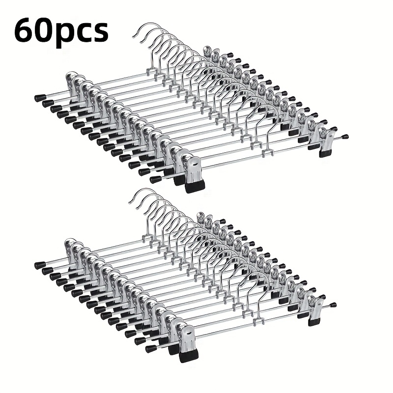 TEMU 15+5/30/60 Adjustable Metal Coat Hangers With Hooks And Clips, Space-saving Storage Solution For Wardrobes, Ideal For Bedrooms, Dorms, And Home