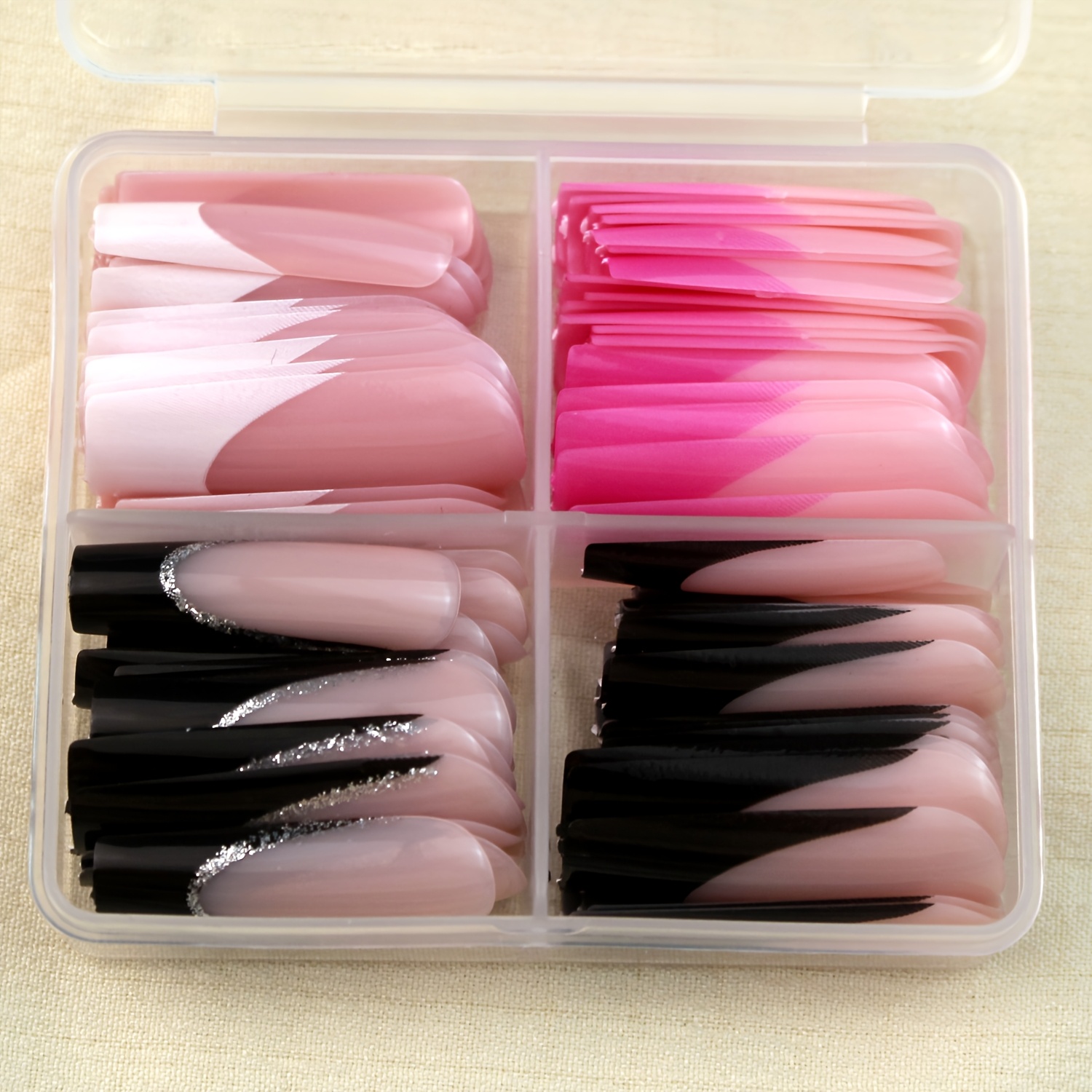 Image of 96pcs Upgraded Version Glossy Press-on Nail Set - Mixed Colors, Long Ballet False Nails Reusable Types Of All French Patterns Nail For Women's Nail Gifts And Nail Supplies