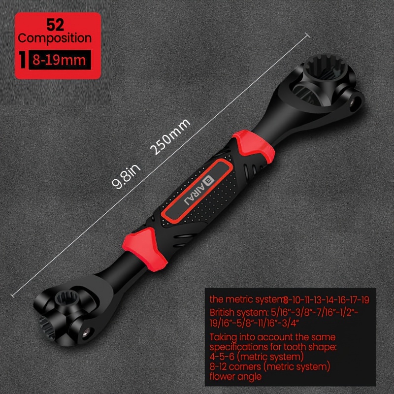 TEMU /52-in-1 Socket Wrench Tool, Wrench With Non-slip Rubber Handle, 360° Rotating Head, For Home, Bicycle And Auto Repair