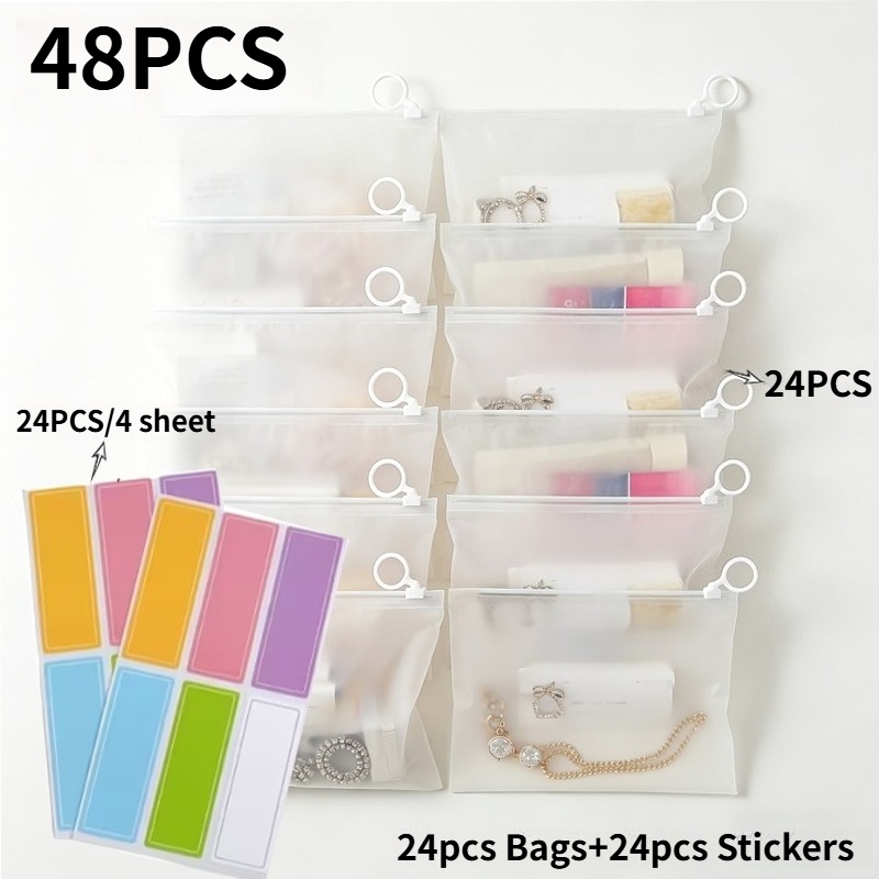 TEMU Lot de 48 sacs de rangement réutilisables transparents avec autocollants, ensemble de pochettes à fermeture éclair, sacs de rangement pour