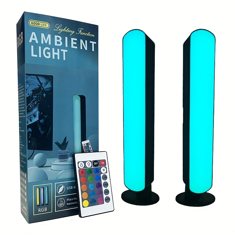 TEMU Set Of 1/2 Modern Rgb Led Strip Lights With Geometric Patterns, Polished Metal End, Usb Powered, Remote Control, Color-changing Table Lamp For