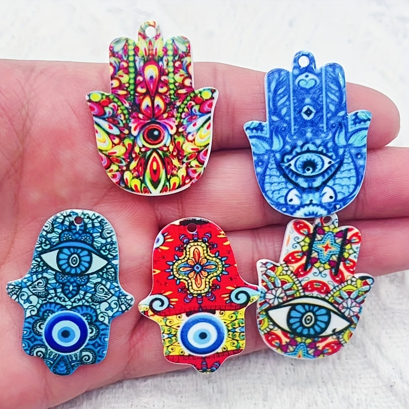 

10pcs Retro Fatima Hand Acrylic Charms, Vintage Jewelry Pendants For Diy Earring Keychain, Party Themed Craft Supplies