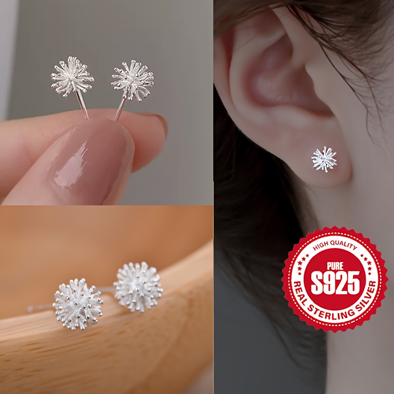 925 Silver Dandelion Core Stud Earrings Hypoallergenic
