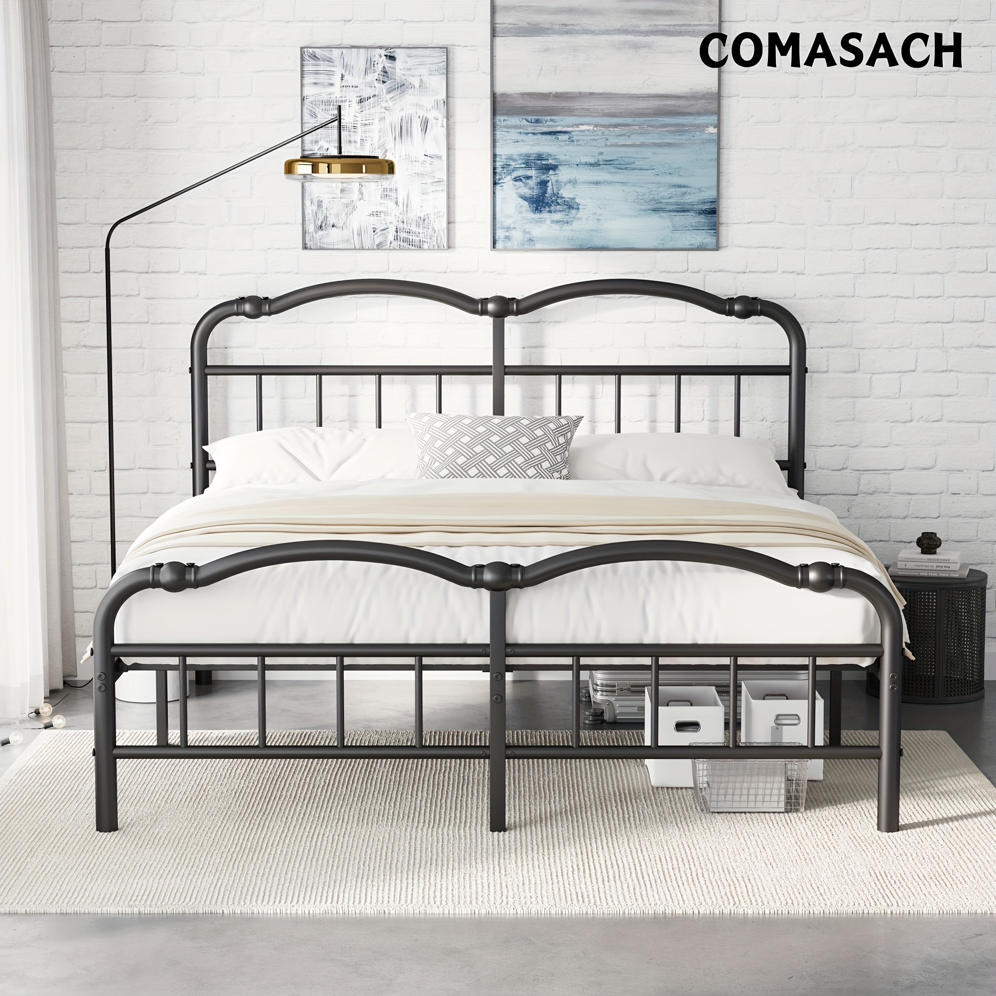 

Comasach Bed Frame With Headboard And Footboard, 18 Inch Metal Platform, Heavy Duty Bed Frame Full Spring Needed, Easy , Black