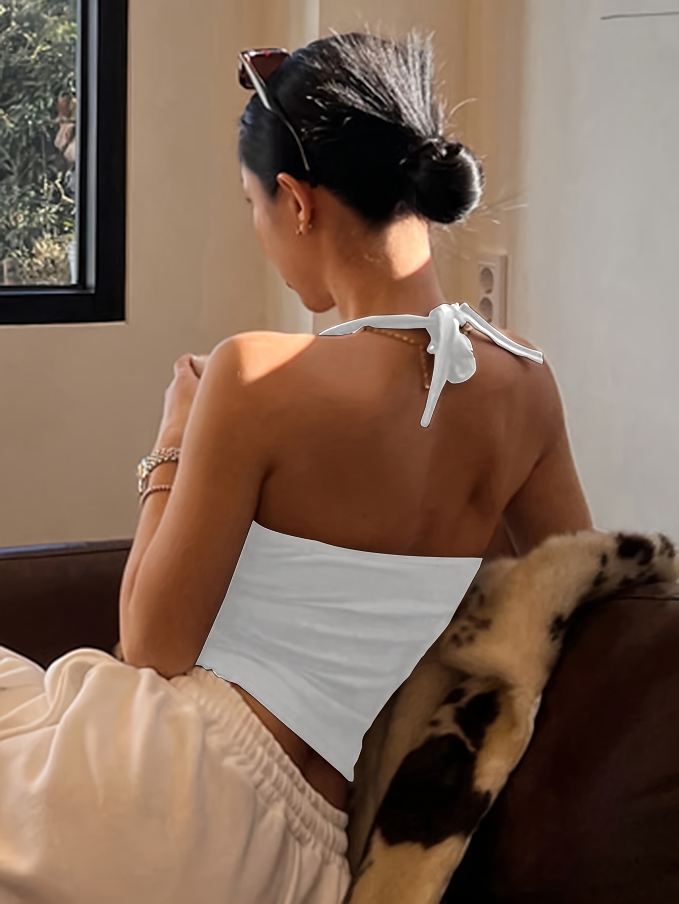 Women's Sexy Backless Halter Top - Stretchy Shirt with Slim Fit, Non-See-Through Backless Blouse for Party, Date, Everyday - OKde Women's Clothing, Date Night, Feminine Design, Comfortable Fit, Stylish Vest, Fashion Lovers