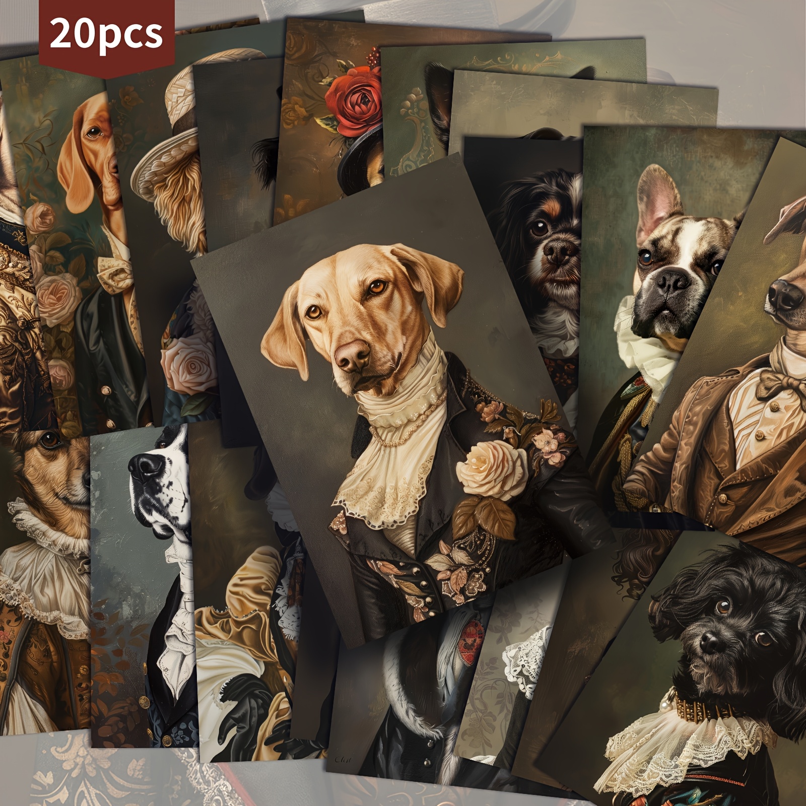 Image of 20-pack Vintage Victorian Dog Portraits Paper Postcards - 4x6 Inches Dog Portraits Junk Journal Paper, Classic Pinup Illustrations, Collectible Decorative Painting Cards For Scrapbooking & Crafting