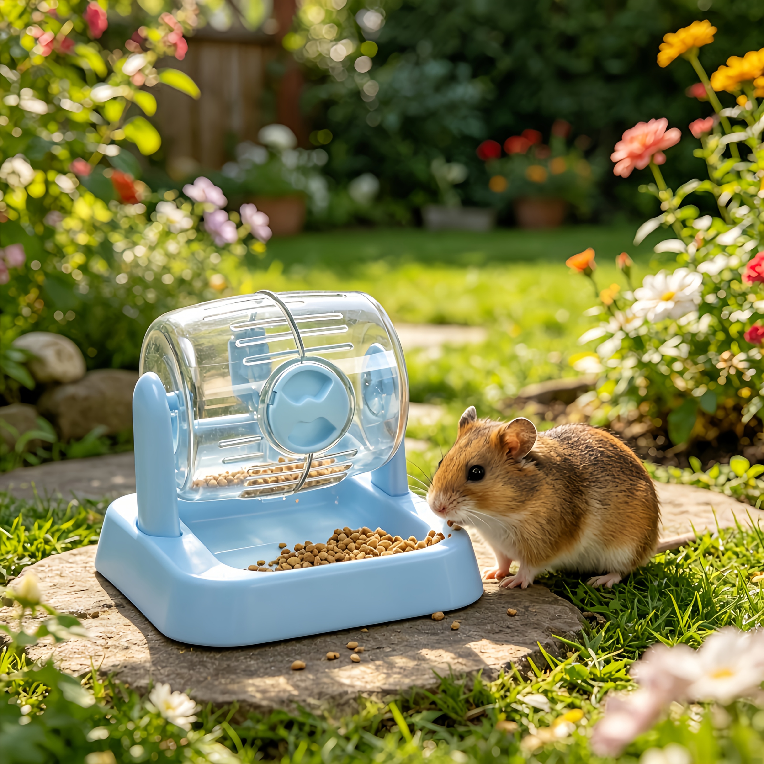 Dual-Use Wheel Feeder for Hamsters and Small Pets