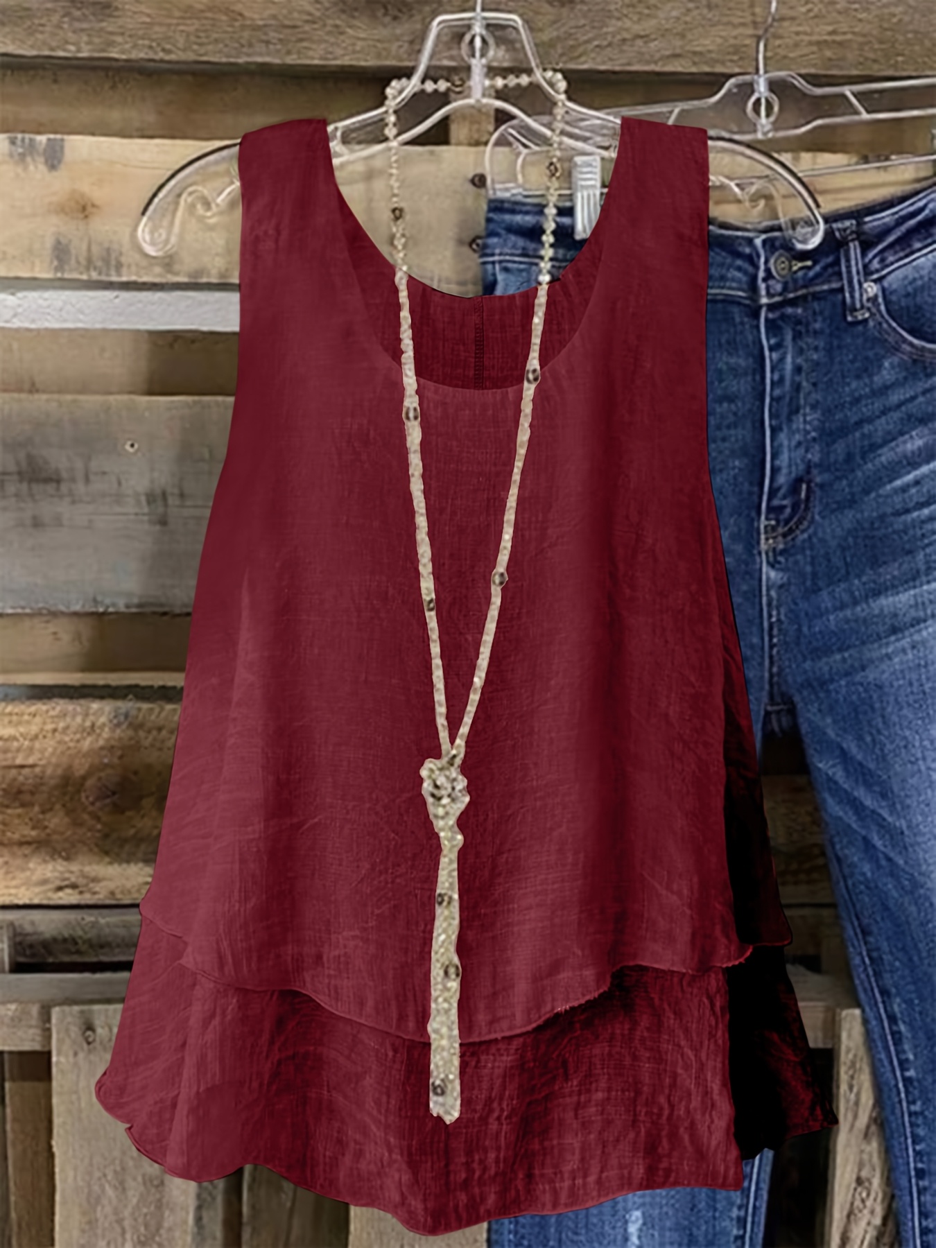 Women's Plus Size Sleeveless Elegant Top - Lightweight Breathable Blue Round Neck Vest, Machine Washable Spring Summer Casual Wear, Elegant Special Line Collection, Sophisticated Design, Textured Fabric