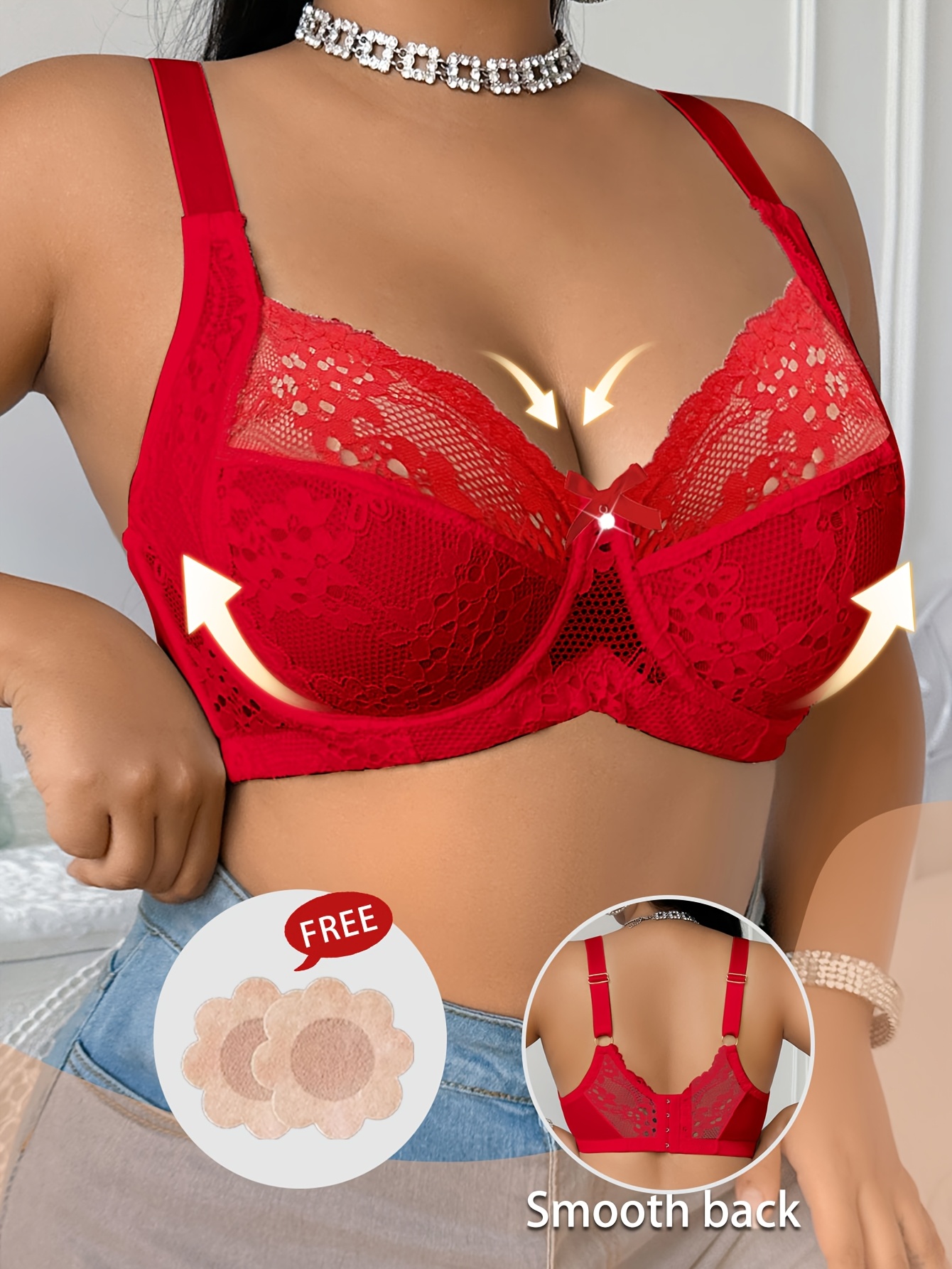 [Sexy Plus-Size Bra] Lace-Trimmed Plus-Size Women's Bra | Casual and Comfortable with a Simple Back Design in Fabric