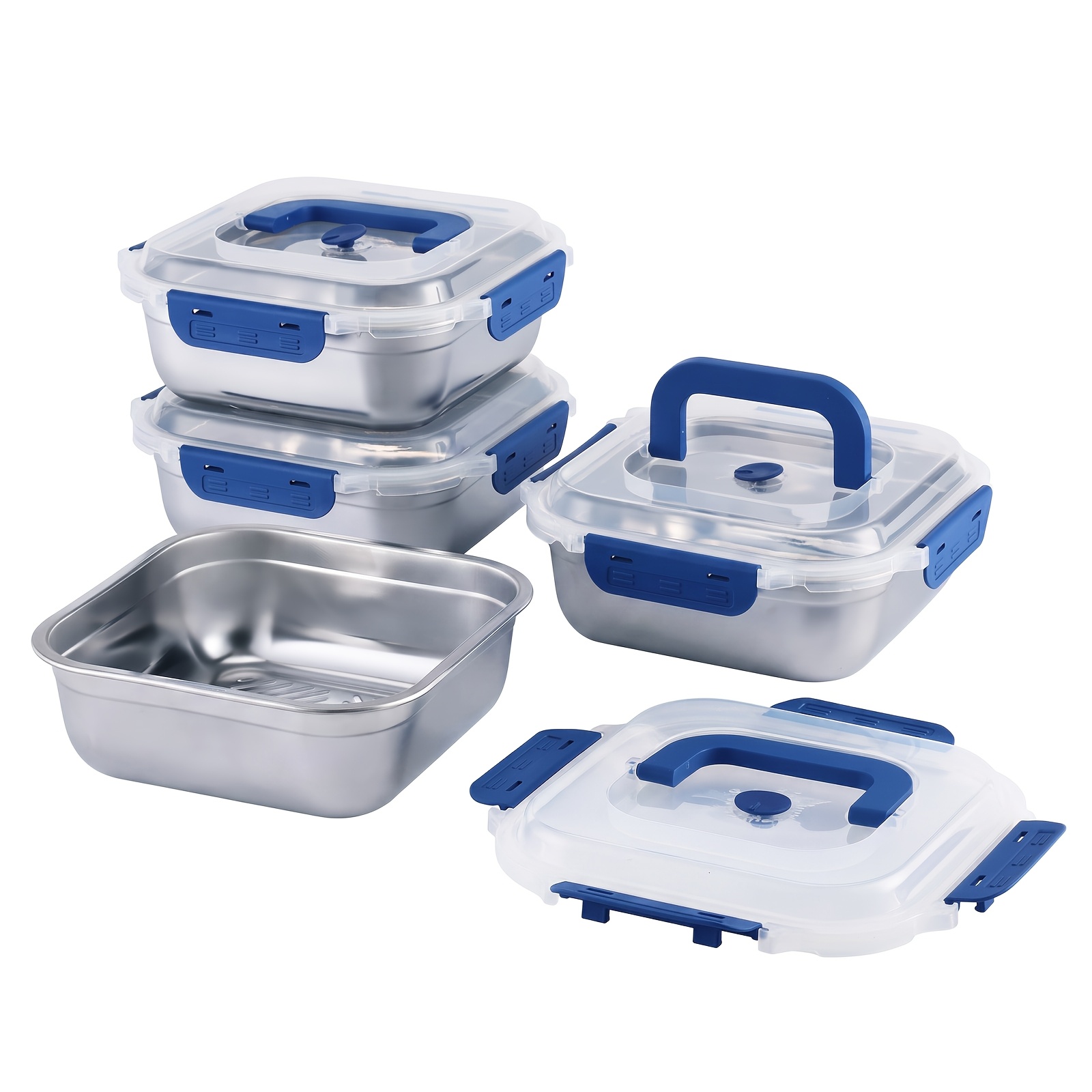 4- Storage Containers With Lids, Bento Box Stackable Space-, 360° Seal Prevent Odors, Premium Stainless Steel Anti-rust, Lunch Box For Cabinet, , Freezer
