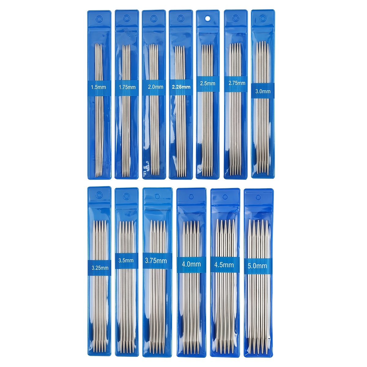 E-shop 52-teiliges Stricknadel-Set, 1,5 mm - 5,0 mm Doppelstricknadeln-Set für handgemäßes Stricken, 5,9 Zoll kurze Edelstahlstricknadeln für Mützen,