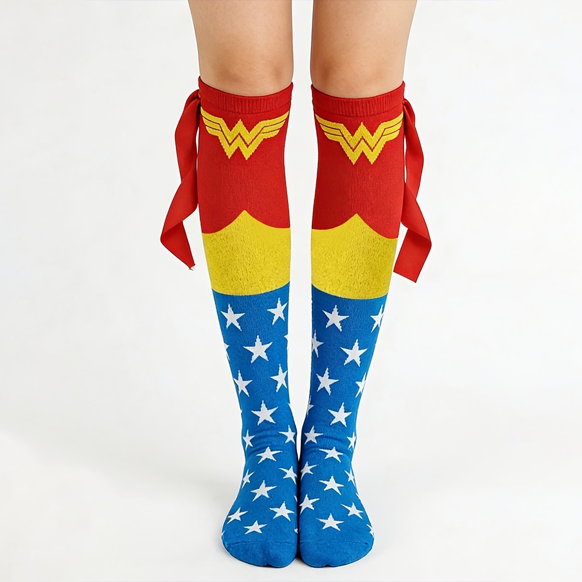 TEMU 1 Pair Unisex Calf-length Socks, European Style Collaboration With Individual Star , Trendy All-match Knee-high Couple Style Suitable For