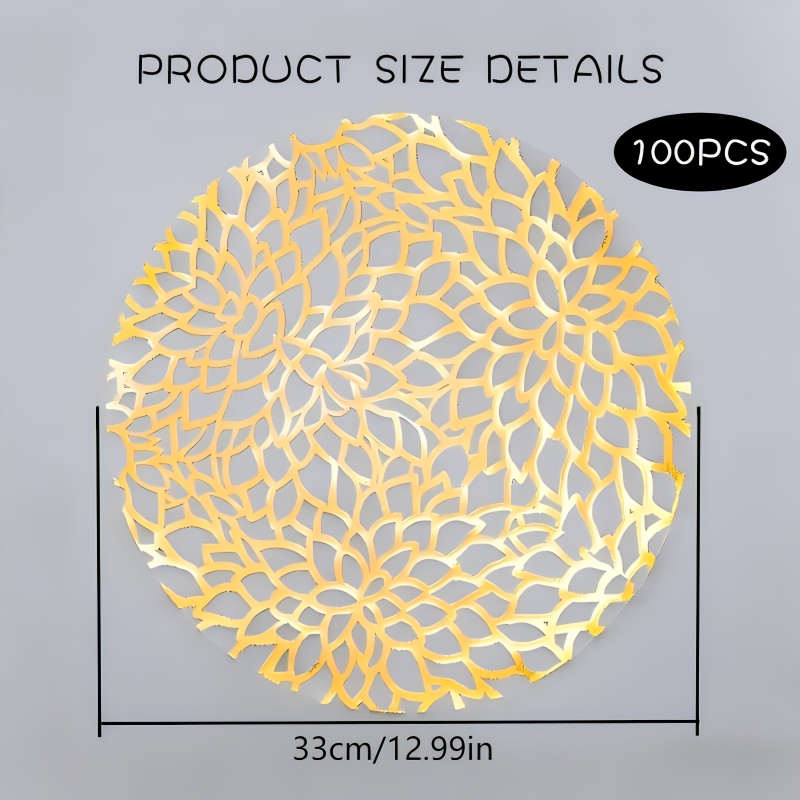 TEMU 100-sheet Pack Of Elegant Golden Disposable Placemats, 33x33 Cm, Round Polyester Fiber Table Mats With Sparkling Mesh Design, Perfect For