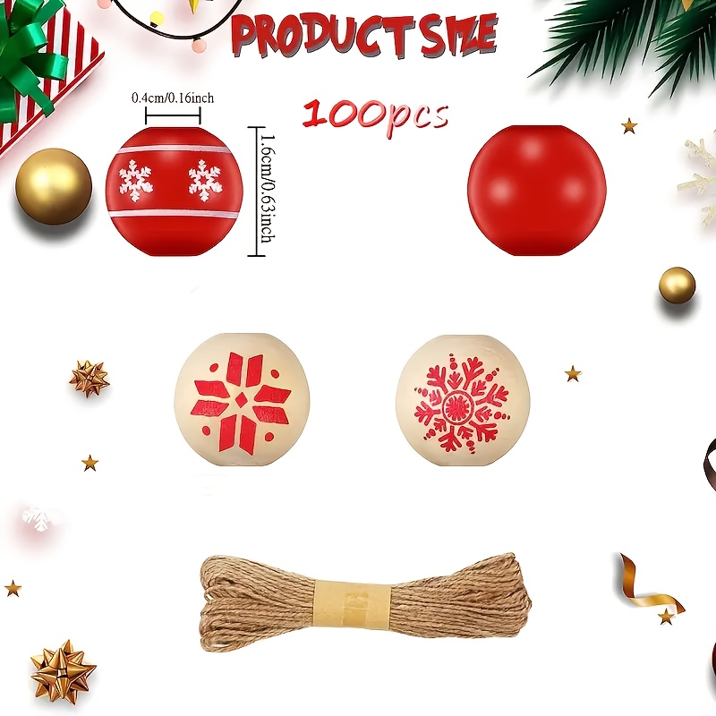 Image of Beads With Red Snowflake Decorations - Round , Suitable For Handmade Crafts For Christmas, Valentine's Day, And 's Day - Festive Party Decorations, Art Projects, , And Crafting Materials