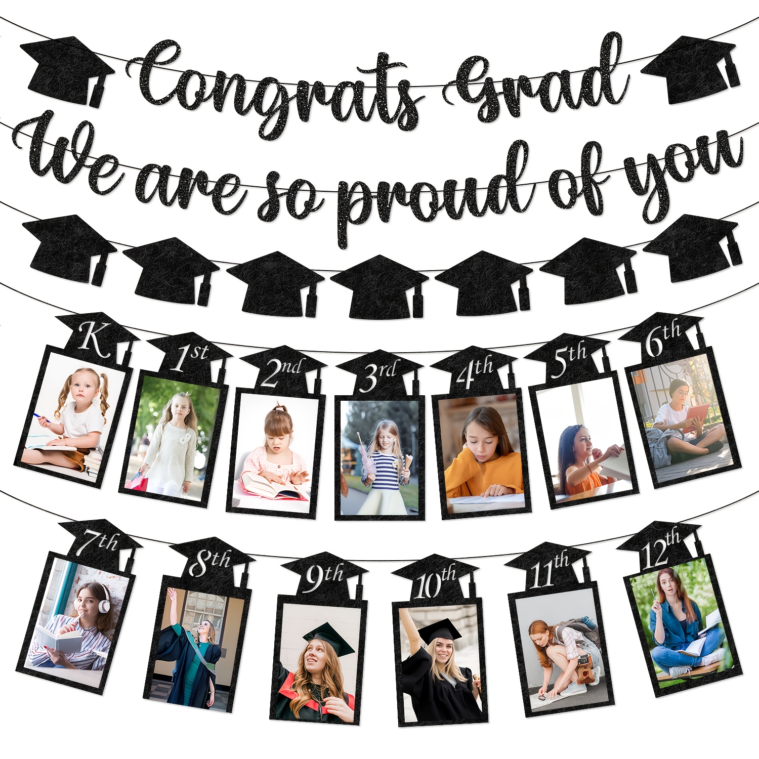 

35pcs Black Graduation Banner, 100% Bamboo Fiber Felt, Multipurpose Graduation Party Supplies, No Electricity Needed, Celebratory Decoration Set For 2025 Graduation Season