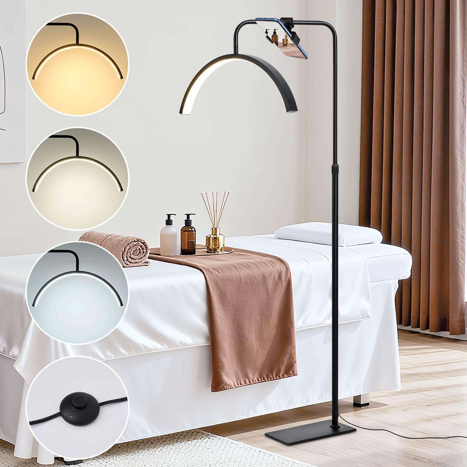 Half-moon Floor Lamp For Eyelashes With Phone Holder, Foldable Retractable Eyelash Lamp For Eyelash Extensions, Dimmable Ring Light For Eyelash Technique/skin Care/tattoos