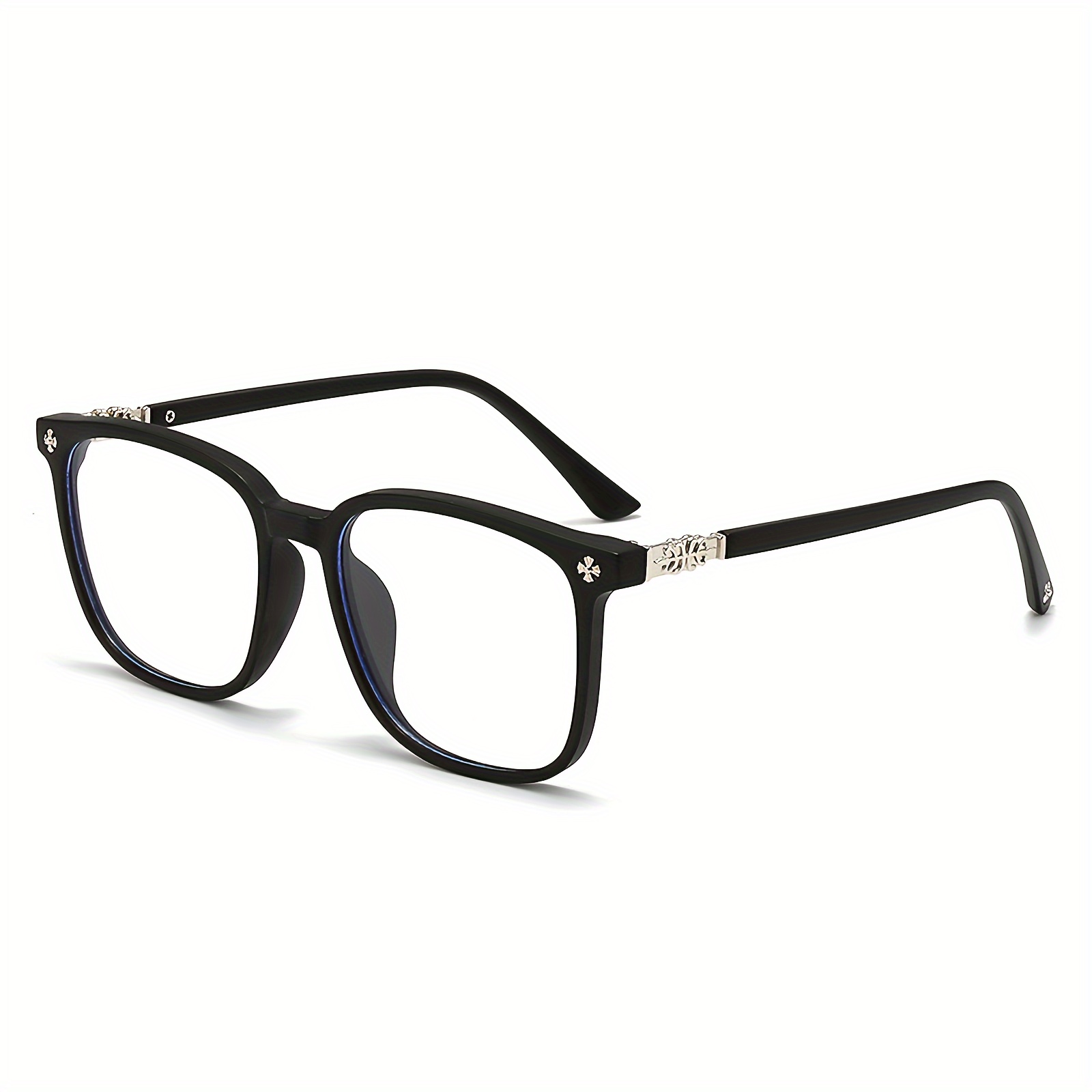 TEMU Vintage Square Frame Fashion Glasses - Non-prescription Ac Lens, Full Rim Pc Frame, Elegant Unisex Design For Daily Wear & Photo Props