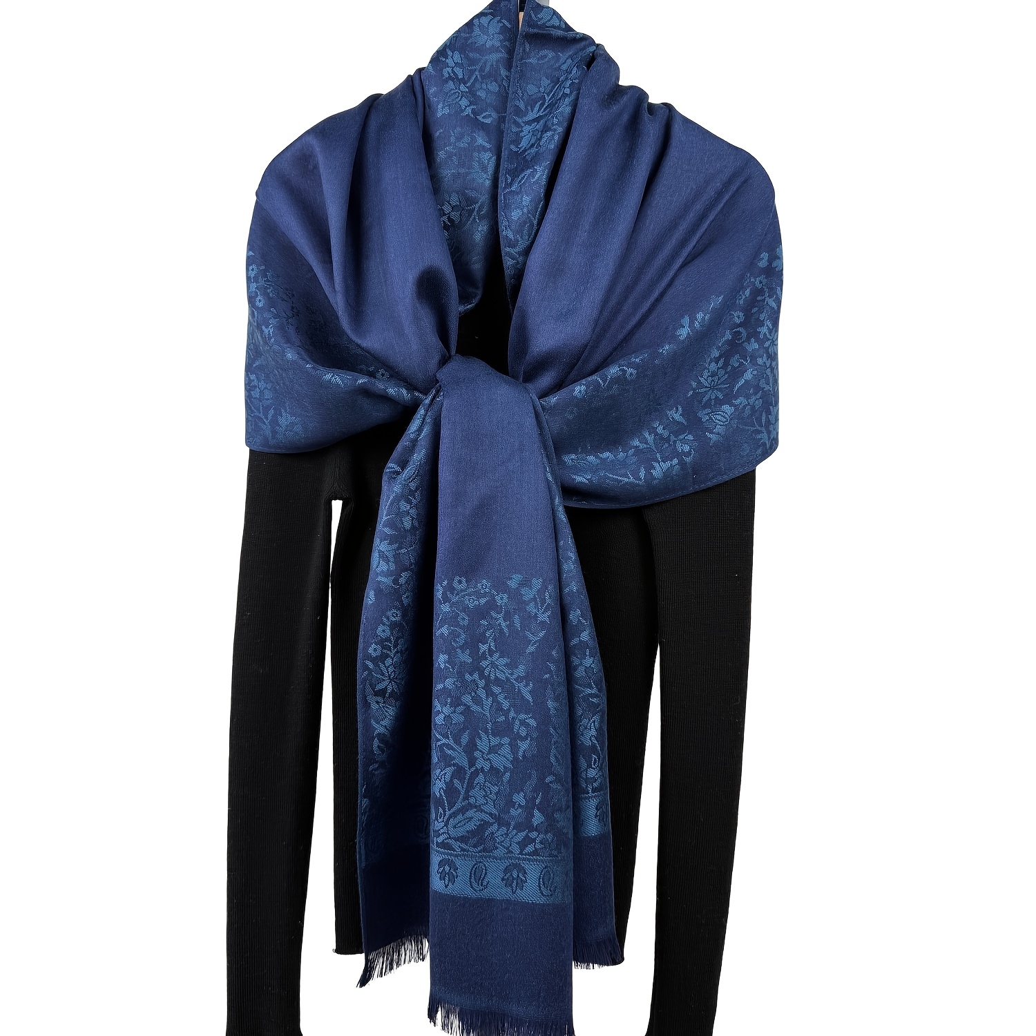 TEMU Damen-Schal in Marineblau mit floralem Jacquard-Muster, weicher warmer Pashmina-Schal für Herbst Winter