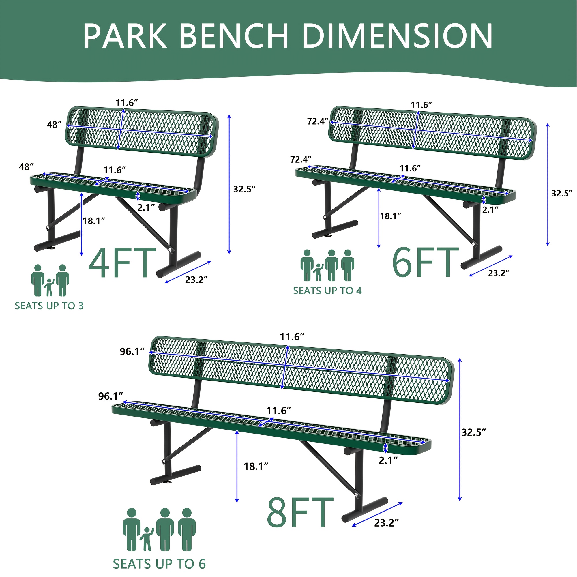 Sturdy Outdoor Metal Park ing, Offered in 4/6/8 Feet, Outdoor with Back Support And Portable Structure, Commercial ing for Shopping Centers, Retail Stores, Parks, And Patios