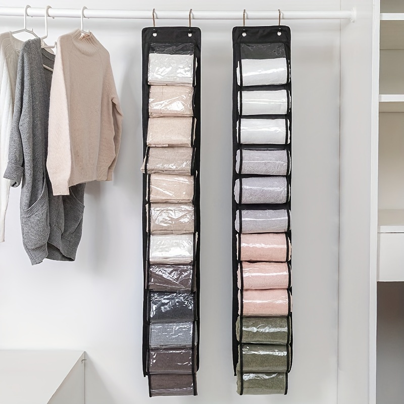 

Double-sided 24-pocket Hanging Closet Storage Organizer For Yoga Pants, Towels, Clothing | Canvas Material | Versatile Mounting | Bedroom Space Saver