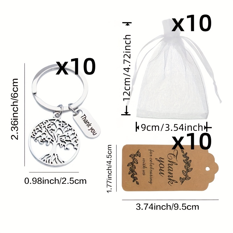TEMU 30-teiliges/10-teiliges Geschenkset „Baum des Lebens“-Schlüsselanhänger mit Dankeskarte hohlem Metall-Schlüsselanhänger in weißem Organzabeutel,