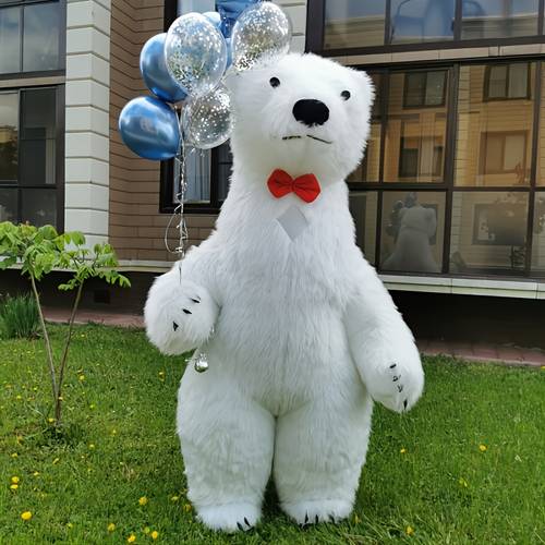 enormous inflatable bear mascot costume with bow tie halloween party funny doll outfit walking dancing realistic cartoon big white bear inflatable party prop suitable for birthday parties wedding decorations christmas promotion events p