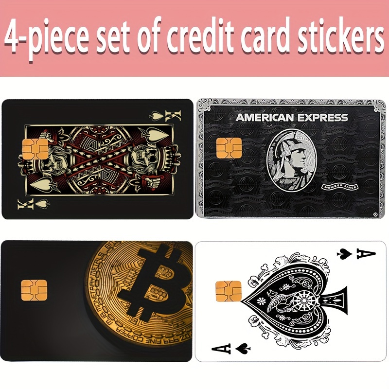 

4-pack Ultra-thin Pvc Card Protectors - Sleek, Scratch-resistant With Glitter Finish | Fits Credit, Key & Savings Cards | Stylish Black With Unique Designs (, Knight, Golden Coin)