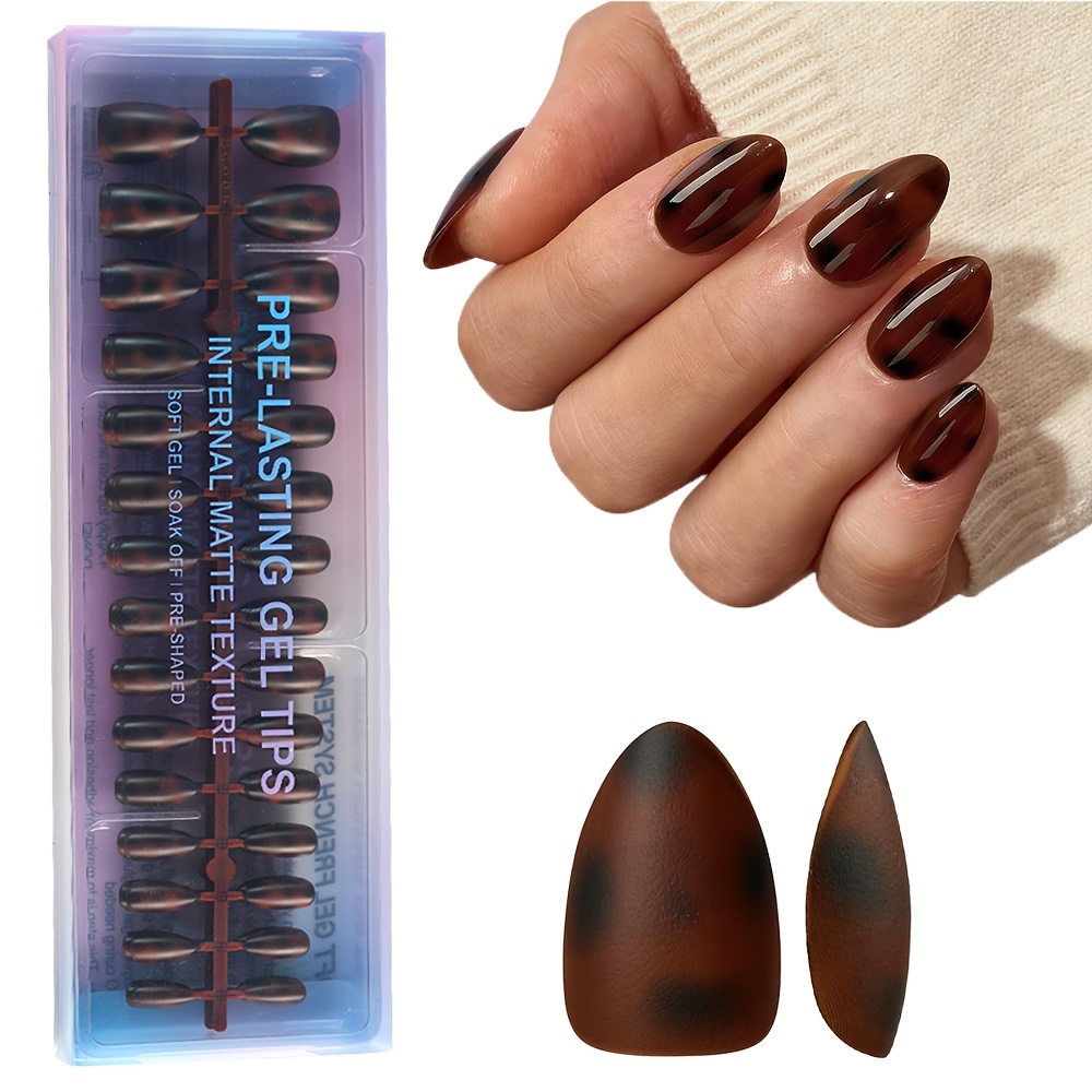 TEMU 150 pièces d'autocollants d'ongles carrés courts imprimés léopard marron - 15 tailles, imprimé léopard marron français, qualité salon pour art