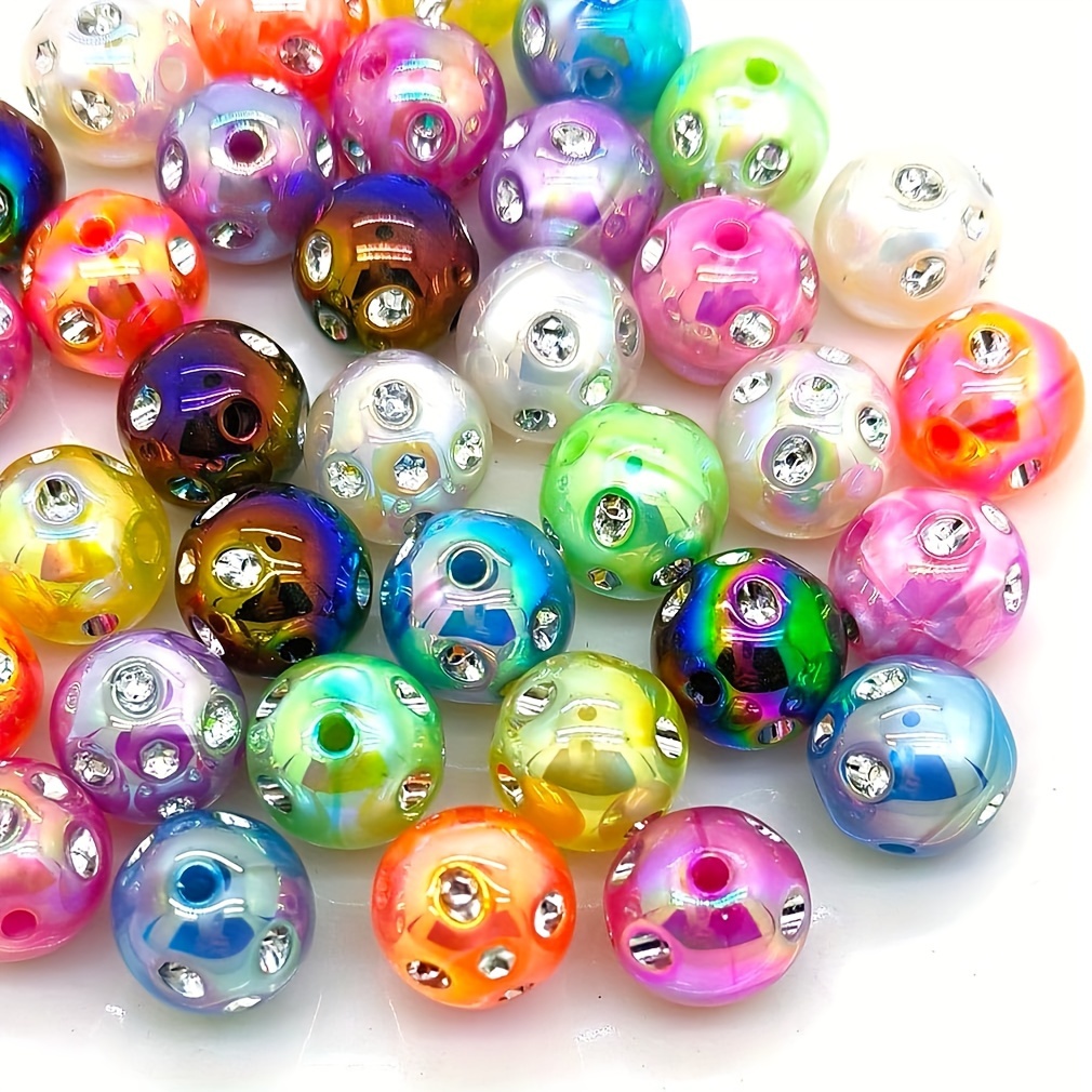 

10pcs Acrylic Rhinestone Beads, 16mm Multicolor Round Spacer For Bracelets, Necklaces, And Craft Jewelry Making