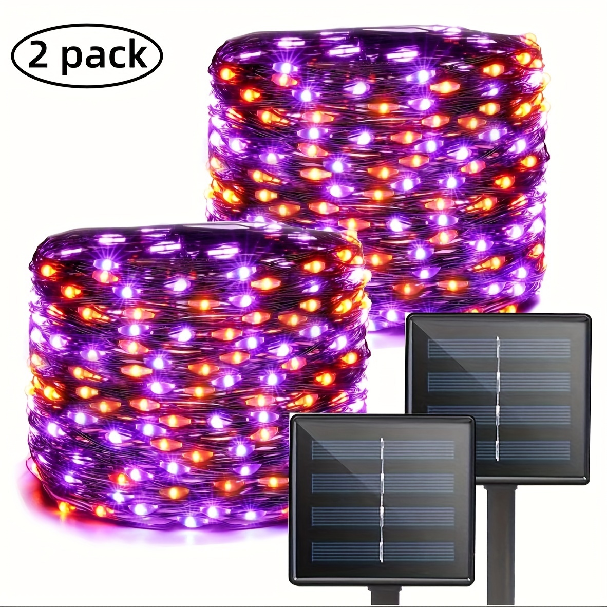 TEMU 2 Pack 80ft 240 Led Orange & Purple Halloween Lights, Orange Lights, Purple Solar Halloween Lights 8 , Outdoor Twinkle Orange Halloween String