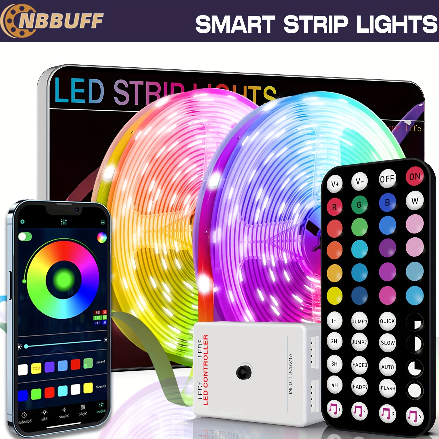 smart led lights 3 28ft 100ft   control music sync color changing strip lights with remote and timing adjustable brightness led strip lights for bedroom living room kitchen party decor wall holiday decorations