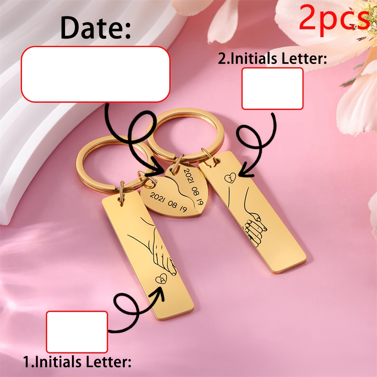 TEMU 2pcs/set Couple Pair Key Chain, Personalized Shaped Stainless Chain