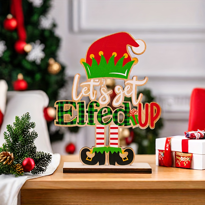 

Hand- Wooden Elf Alphabet Christmas Decor - Tabletop Ornament For Holiday , Room Decor