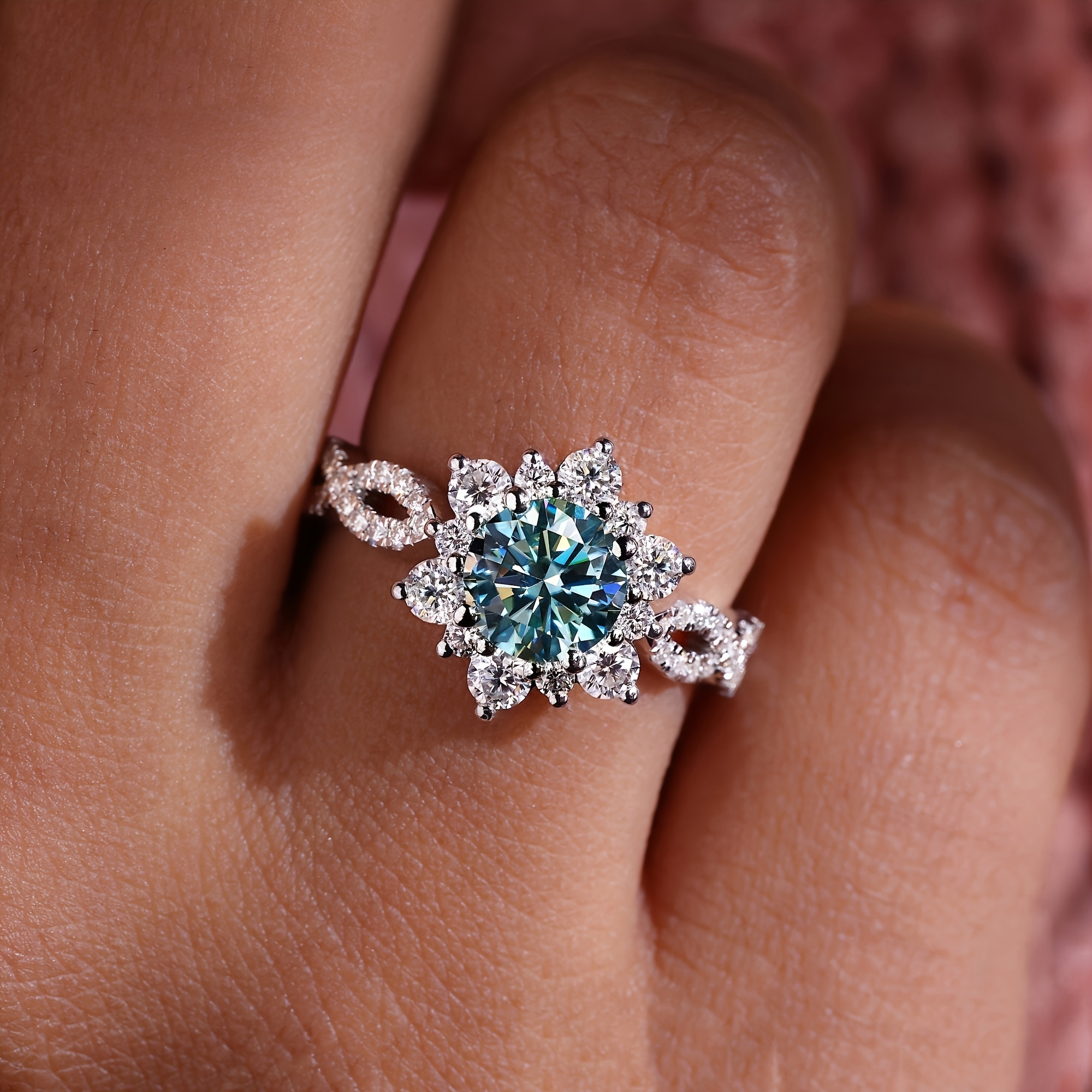 

Luxurious Round Cut Green & Blue Cubic Zirconia Engagement Ring - Elegant , Perfect Gift For Her