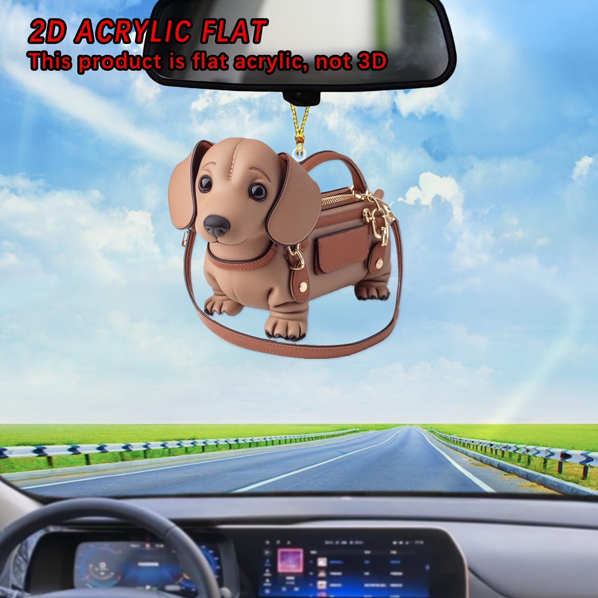 TEMU 1pc Acrylic Dog-shaped Bag - Car Mirror, Keychain & Home Decor Pendant For Occasions